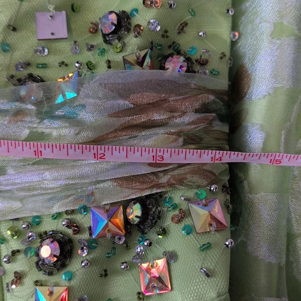 Blush Prom Green Floral Strapless Prom Gown - Picture 10 of 12